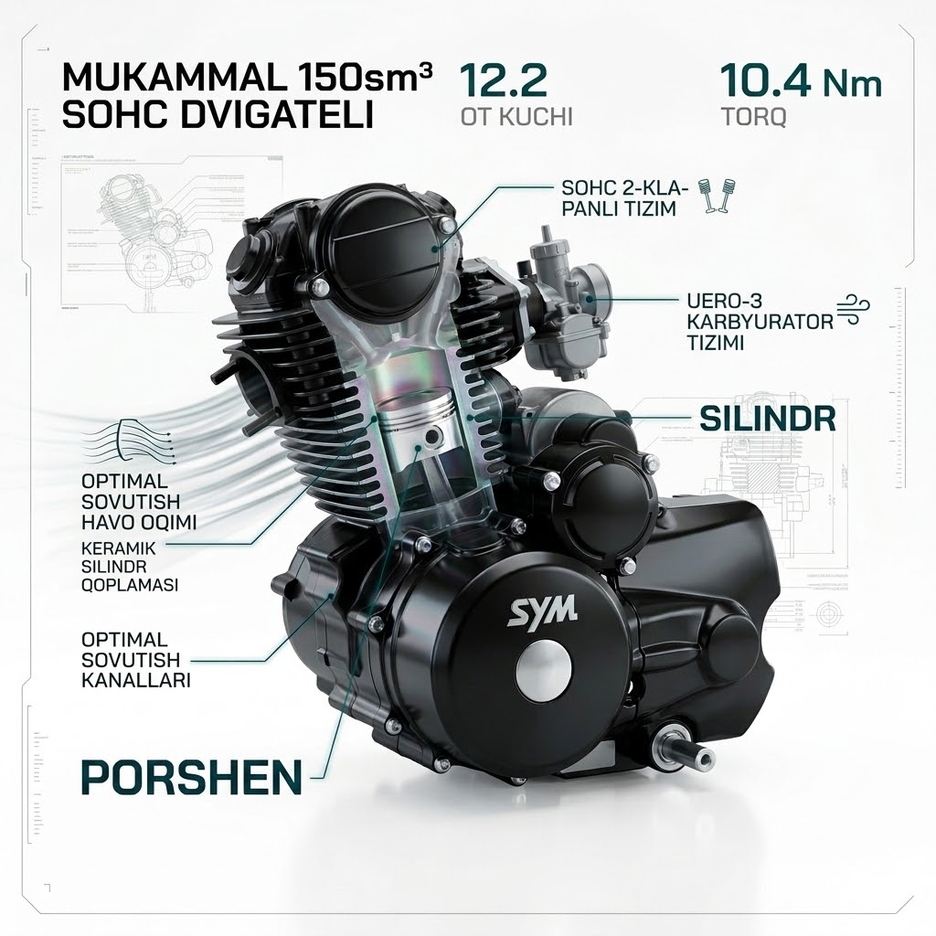 SYM X-Wolf 150 — 4-taktli havo sovutishli dvigatel